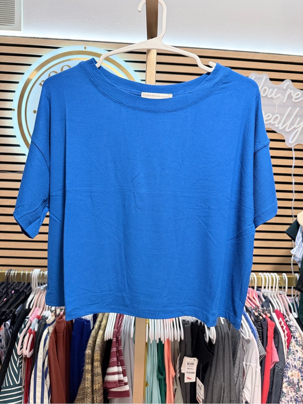 Zenana Outfitters Royal Blue Relaxed Boxy Short Sleeve Cropped Top